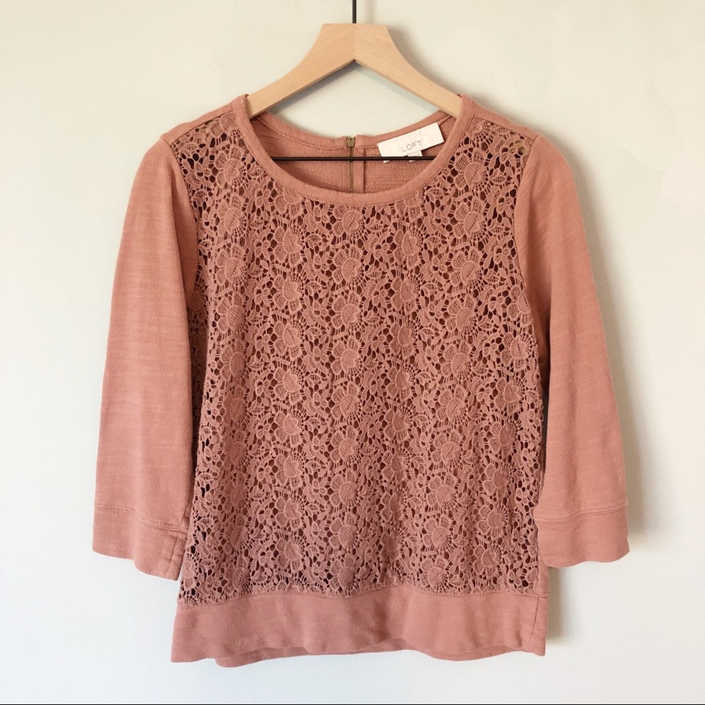 LOFT | Peach Lace Sweater Top